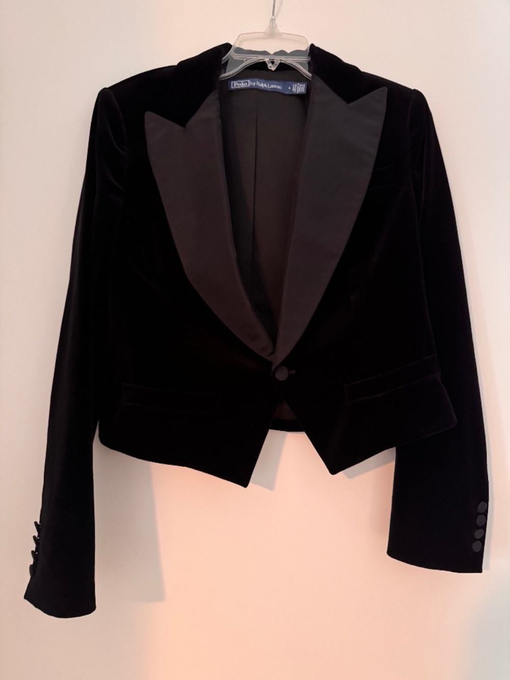 Polo Ralph Lauren Silk Lapel Velvet Cropped Blazer Size 6 - Picture 5 of 12